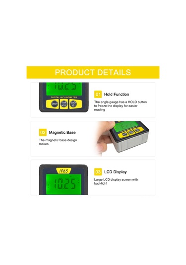 Maiyame Ip65 Su Geçirmez Dijital Eğim Ölçer, Manyetik Tabanlı, Lcd Ekranlı, 360 Ölçüm, Ahşap İşleri Ve İnşaat İçin