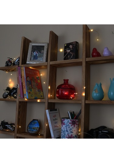 Woodencity Led Işıklı Dekoratif Ahşap Raf Kitaplık