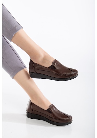 92101 Ortopedik Kadın Deri Ayakkabı Topuk Dikeni İçin Uygundur Kahverengi