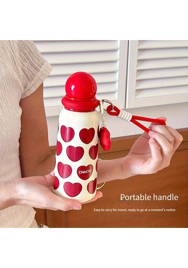 Brightnova Şık Yalıtımlı Su Matarası Kırmızı Panda Desenli, Sızdırmaz Termos Bardak 07 Beyaz