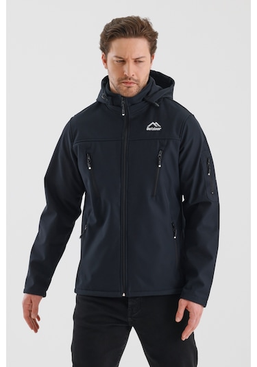 Çıkartılabilen Fermuarlı Kapüşon Cepli İçi Polarlı Su Geçirmez Softshell Erkek Mont Lacivert Lacivert