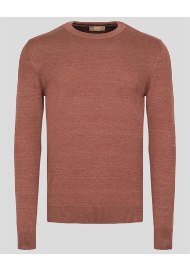 Erkek Bisiklet Yaka Triko Slim Fit Pamuklu Kazak Ncs Jeans 3002-Kiremit Melanj