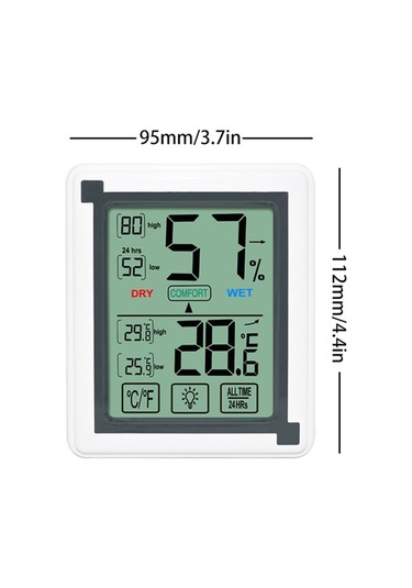Moly Dijital Isı Nem Ölçer, Büyük Lcd Dokunmatik Ekran, Işıklandırmalı, Maks-min Kaydı, Ev Ofis İçin, Pil Yok, Beyaz-gri