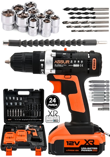 Assur ASR038 12V Çift Akülü Şarjlı Vidalama Turuncu Siyah