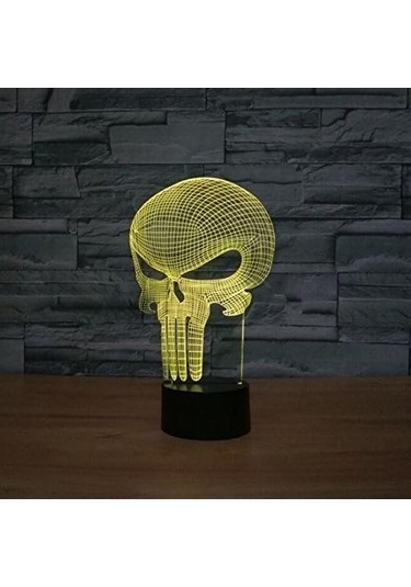 Szypzstore Punisher Kafatası 3d 7 Renk Değişimi Led Masa Lambası Dokunmatik Düğme Odası Dekoru Zmp8xl Renkli