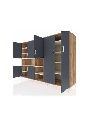 Kronos Dolap 13 Raflı 7 Kapaklı 220x59x163 Çam-antrasit/aytaşı Çam-antrasit/aytaşı