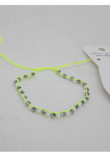 Glamglamour Fosfor Yeşil Kristal Boncuk Kadın Halhal Çok Renkli