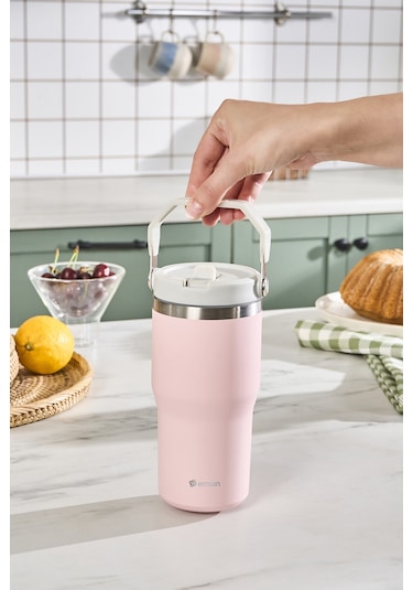 Emsan Star Ice Pipetli Çelik Sızdırmaz Termos Pembe 550 Ml Pembe