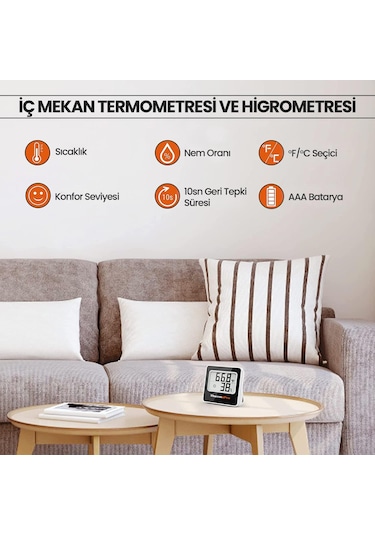 ThermoPro TP157 İç Mekan (Sera, Dolap, Bebek Odası) Hassas Sıcaklık ve Nem Ölçer Mini Termometre