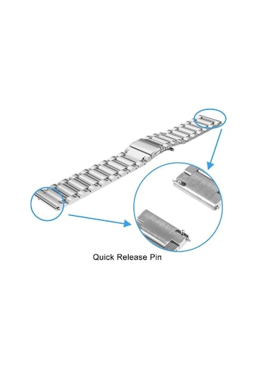 Springsun Huawei Watch Gt2 46mm, Honor Magic Watch 2/1 46mm Uyumlu 22mm Paslanmaz Çelik Üç Pırlanta Kordon - Orta Gümüş, Kenar Siyah