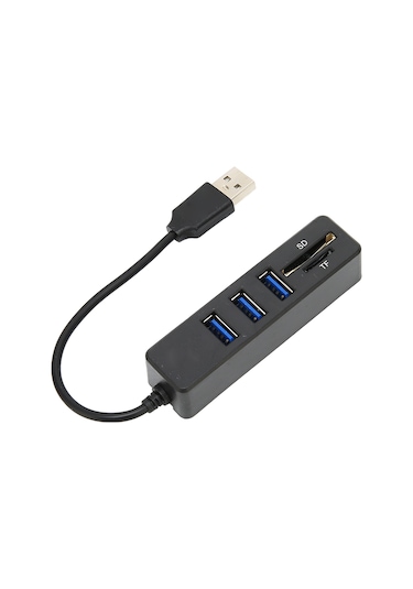 Xindoker Usb 2.0 3 Port Hub + Tf/sd Kart Okuyucu, 480mbps Hızlı Veri Transferi, Plug & Play, Siyah Abs Malzeme, Geniş Uyumlu Çok İşlevli Çevirici