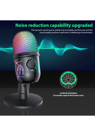 Yunboo V5 Rgb Işıklı Usb Kondansatör Mikrofonu - Gürültü Engelleme, Canlı Yayın/kayıt, Hızlı Sessiz Mod, Ses Kontrolü Ve Canlı Kulak İadesi Desteği