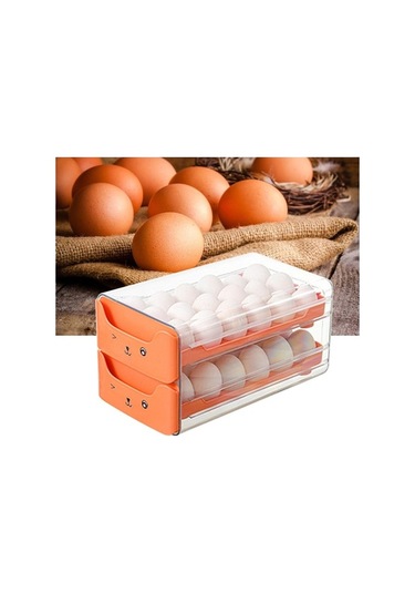 Pazly Çift Katmanlı Şeffaf Yumurta Çekmecesi Uzatma Bağımsız Yuva Turuncu Turuncu