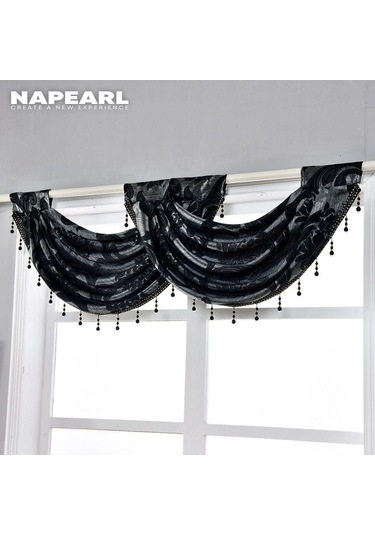 Krem 1 Pc Napearl Lüks Çiçek Retro Tarzı Dalga Perde Boncuklu Valance Tasarım Moda Pencere Jakarlı Perde Ev Dekor Krem