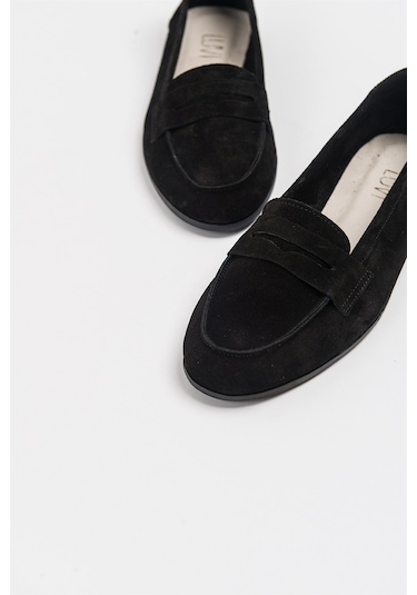 Luvishoes F02 Siyah Süet Hakiki Deri Kadın Loafer Ayakkabı Siyah