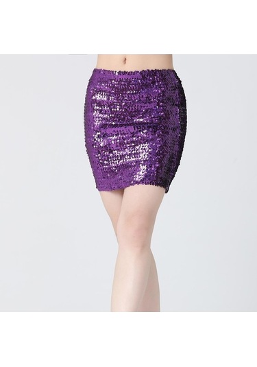 Fastbuy Suntek Moda Kadın Menekşe Renk Mini Pullu Kısa Bling Etek Kız Giyim Menekşe