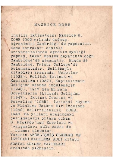 Kapitalizm Dün Bugün - Maurice Dobb Cep Kitabı 1.baskı