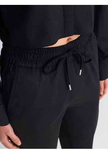 Dilvin 71594 Manşetli Jogger Süet Pantolon Siyah