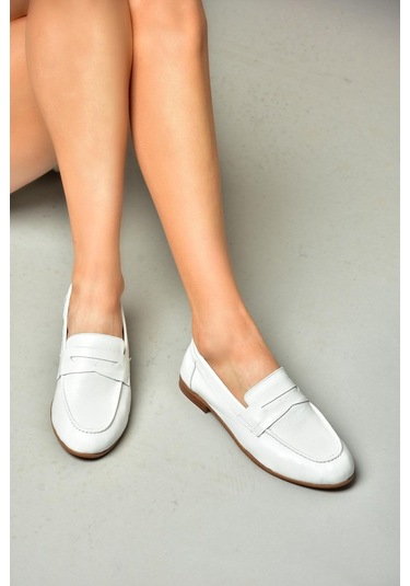 Fox Shoes S944007803 Beyaz Hakiki Deri Kadın Babet Beyaz-hakiki Deri Beyaz