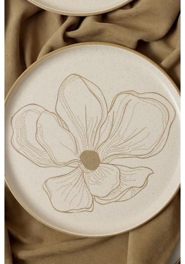 Keramika Taupe Bloom Nordıc Pasta Tabağı 22 Cm 6 Adet 22529 Krem