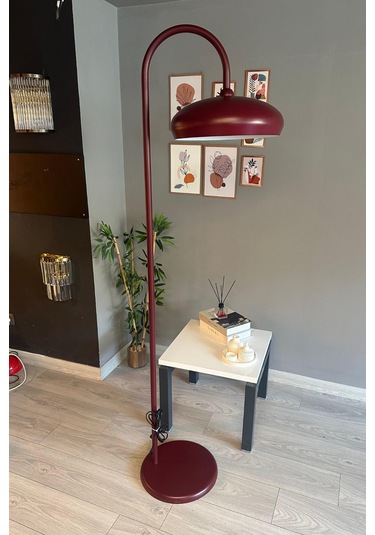 Vişne Çürüğü Lambader Modern Dekoratif Metal Oturma Odası Çalışma Odası Zemin Lambası Bordo