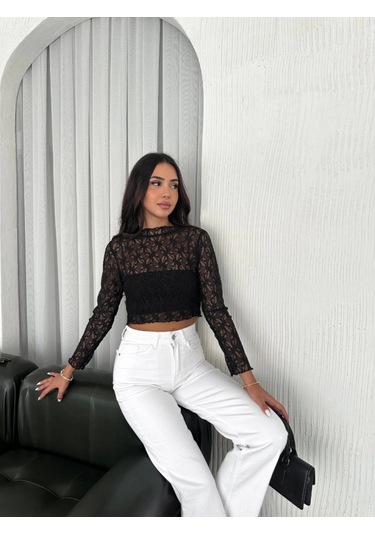 Soonaksesuar Dantel Uzun Kol Bluz- Siyah Siyah