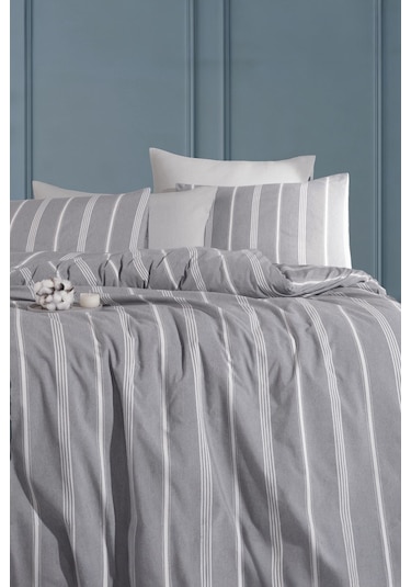 Organik Keten Çift Kişilik Nevresim Takımı Gri