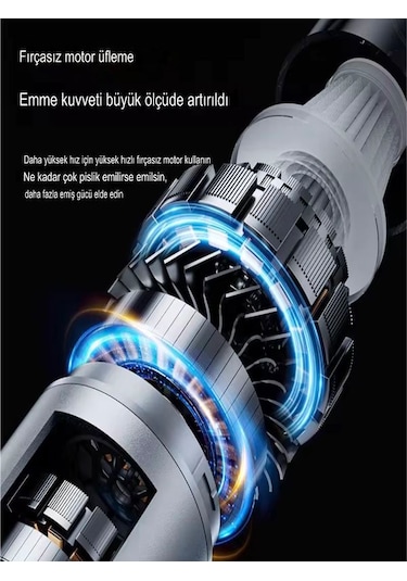 17000pa 100w Araç Süpürgesi Led Ekranlı, Ev Ofis Araba İçin El Süpürgesi - Hepa Filtreli Gri