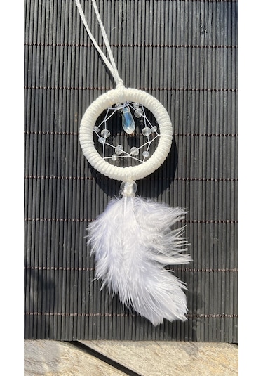 Beyaz Üzerine Kristal Boncuklu Araba Süsü / Dikiz Aynası Süsü Model2