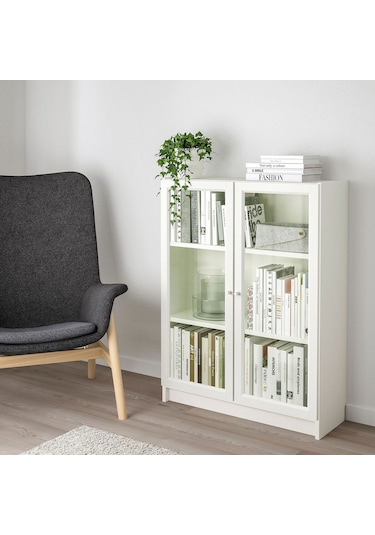 Cam Kapaklı Kitaplık, Beyaz, 80x30x106 Cm Beyaz