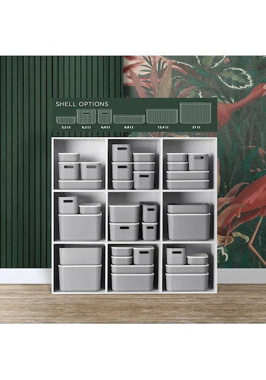 Bayev 4 Adet 21 Lt Çok Amaçlı Gri Saklama Kutusu - Düzenleyici - Kapaklı Çamaşır Sepeti Çok Renkli
