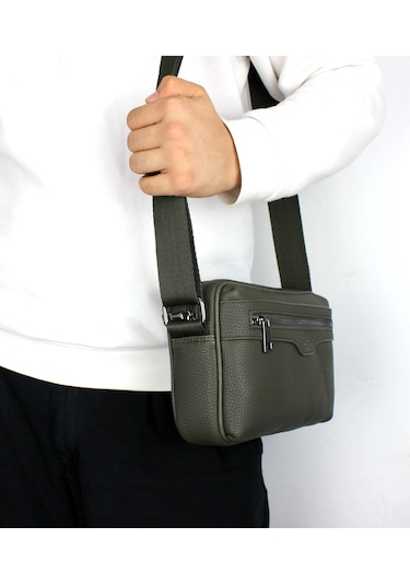 Erkek Haki Renk Ayarlanabilir Omuz Askılı Çapraz Omuz Çantası Haki