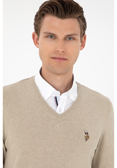 U.s. Polo Assn. Erkek Açık Haki Melanj Kazak /triko 50288885-vr193 Koyu Haki - Açık Haki