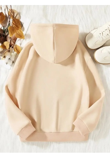 Kışlık Kapüşonlu Sweatshirt, Çocuk Kediciklerbaskılı Bej