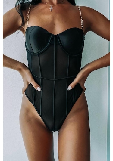 Bikini Mayokini Dünyası Luxury Goldenchain Body - Siyah Siyah