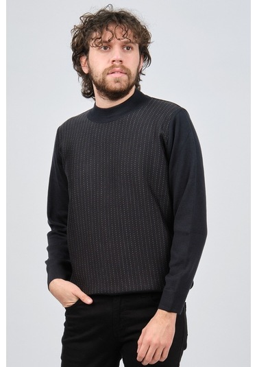 Çizgi Triko Erkek Yarım Balıkçı Çizgi Desenli Kazak 42564234 Laci Lacivert