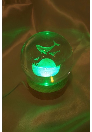 Yunus 3d Led Işık Cam Küre Tek Renk Gece Lambası Mega Boy Çok Renkli