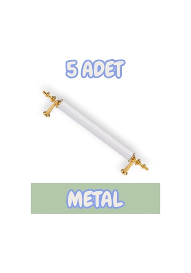 Tuana Rustik Alüminyum Metal Lüks Modern Mobilya Çekmece Mutfak Dolabı Kulpu Beyaz-altın 160mm 5 Adet Beyaz - Altın