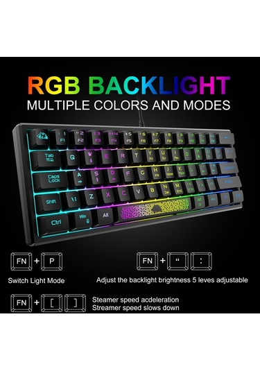 Sones Zıyoulang K61 62 Tuşlu RGB Kablolu Aydınlatmalı Oyuncu Klavye