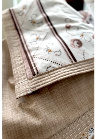 Alla Turca Çift Kişilik Yazlık Uyku Seti Düz Çarşaflı Kanaviçe Sütlü Kahve Sütlü Kahve