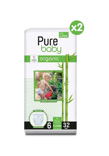 Pure Baby Organik Bambu Özlü Külot Bez 2'li Paket 6 Numara Xlarge 64 Adet 2'li