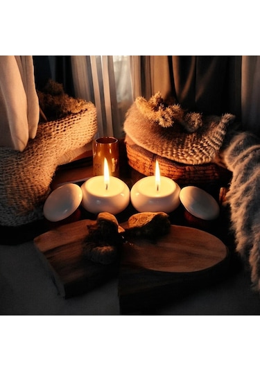 Aurora Tealight 2'li Mumluk Seti Dekoratif Çekim Obje El Yapımı Beyaz