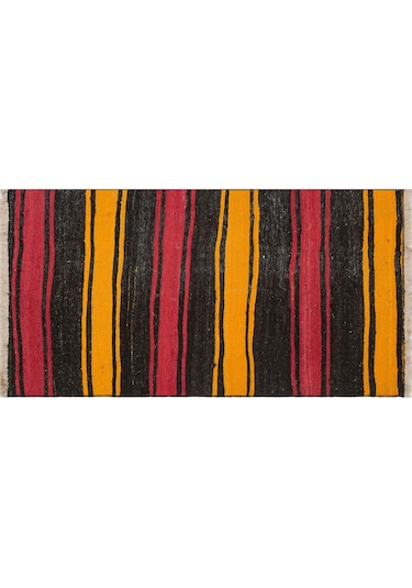 Kahve Sarı Rengi El Dokuma Çorum Cicim Yünlü Kilim