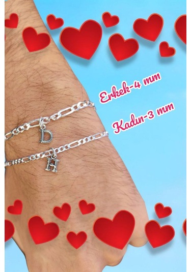 Modagümüşevi 925 Ayar Gümüş Harfli Figaro Model Çift Bilekliği