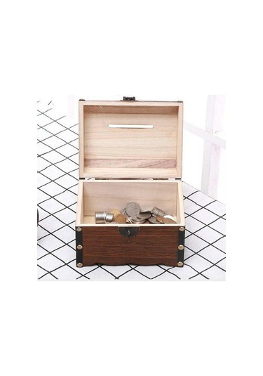 Yuntech01 Eski Stilde El Yapımı Ahşap Kasa, Kilitli Para Kazan, 15x10x10cm, Teşekkür Günü, Doğum Günü Hediyesi Haki