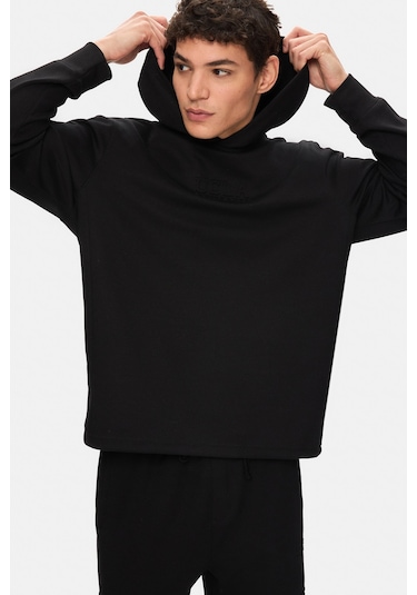 Ucla Wınfrey Siyah Kapüşonlu Gofre Baskı Standard Fit Erkek Sweatshirt Siyah