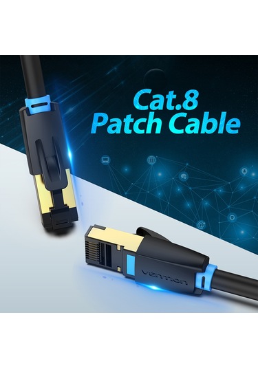 Springsun Vention Cat8 40gbps Patch Kablosu Altın Kaplamalı Kablo Pvc Yumuşak Kablo Sftp Korumalı Lszh Kılıf Ikabh 2m