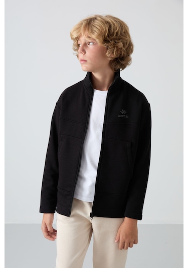 Tommy Life Siyah Pamuklu Kalın İçi Tüylü Yumuşak Dokulu Standart Fit Nakışlı Erkek Çocuk Sweatshirt - 11245 Siyah