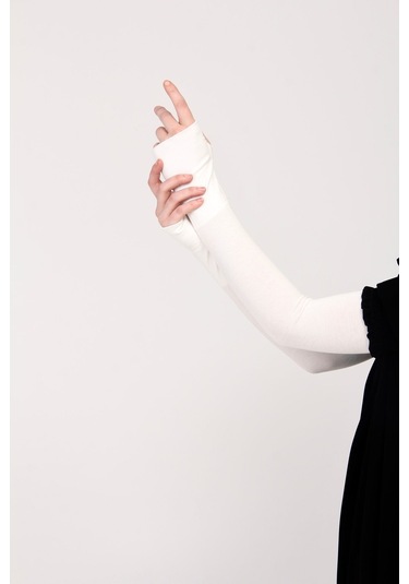 Parmak Geçmeli 45cm Likralı Penye Kolluk 1 Çift Ekru