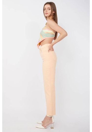 Kadın Basic Paçası Kesik Jean Pantolon Somon 001